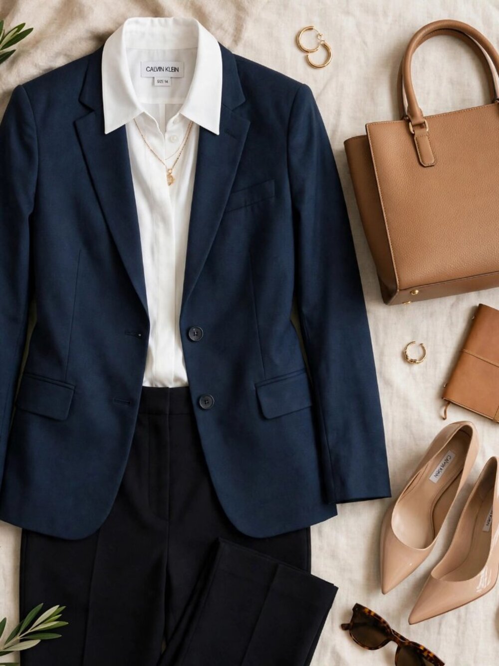Calvin Klein Women's Blue Blazer Size 14 Business Two-Button Jacket